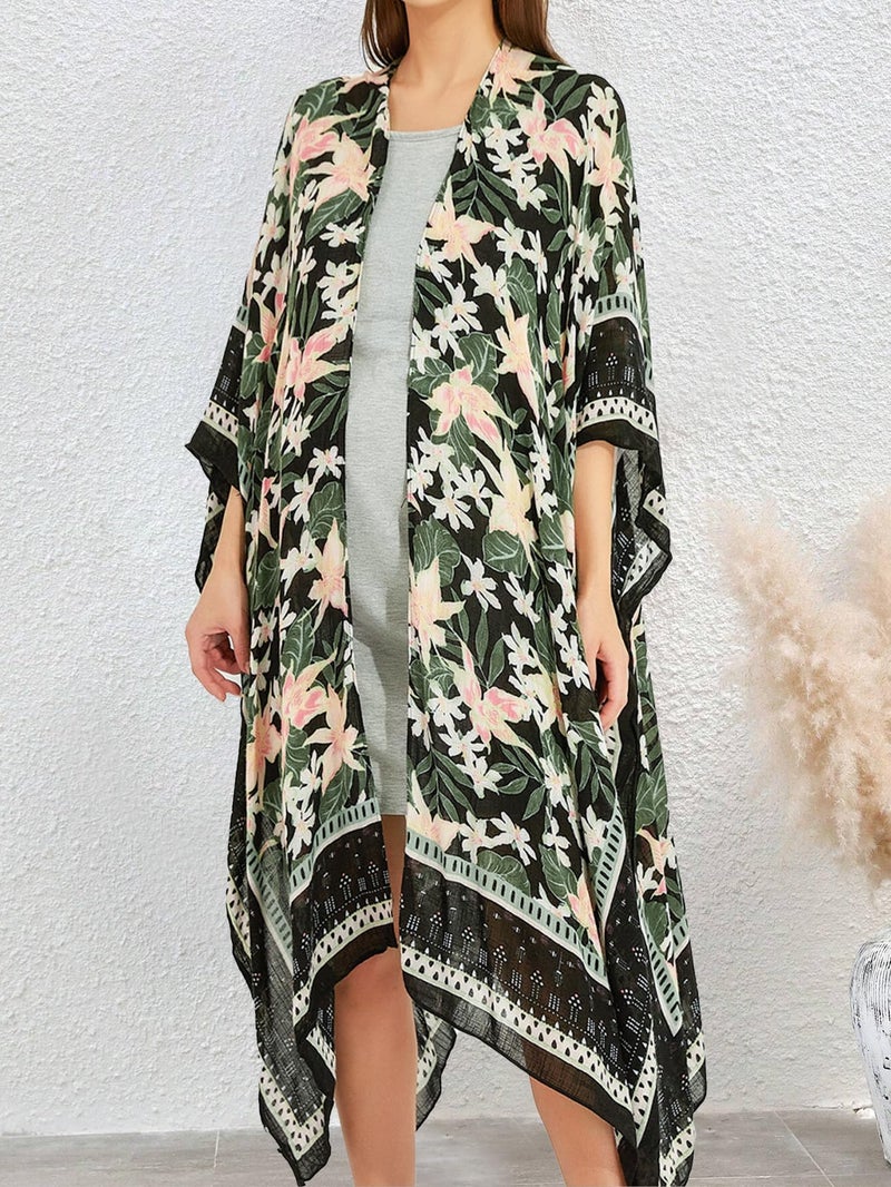 Moss Rose Women's Beach Cover up Swimsuit Kimono with Bohemian Floral Print, Loose Casual Resort Wear - Image 2